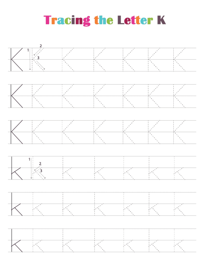Free Printable Alphabet Tracing Worksheets Pdf: Letter K intended for Letter Tracing Worksheets K