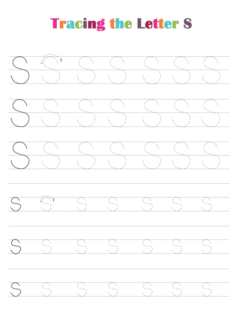 Free Printable Alphabet Tracing Worksheets Pdf: Letter S for Free Printable Letter S Tracing Worksheets