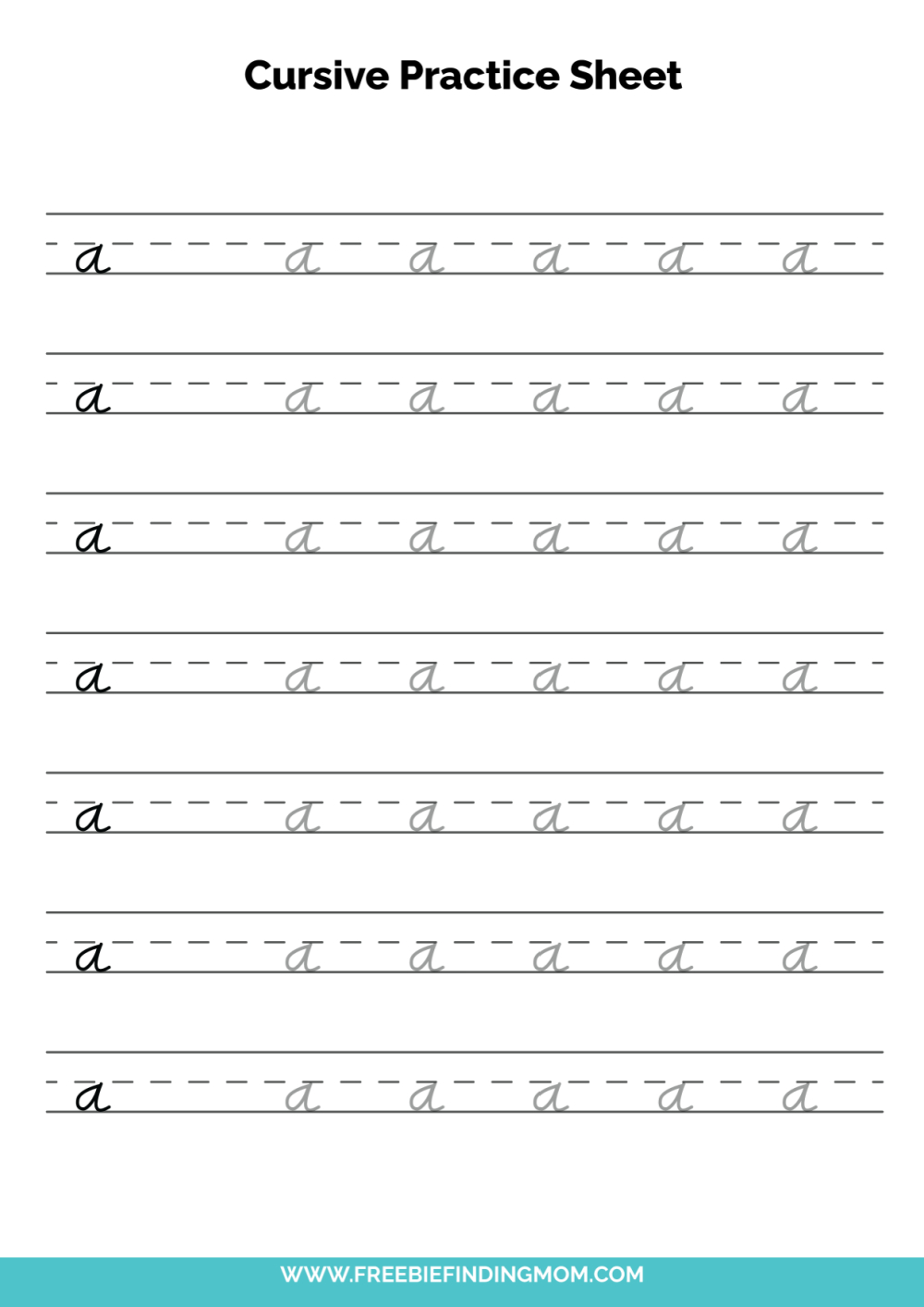 Free Printable Cursive Alphabet Practice Sheets: Lowercase A with Free Cursive Lowercase Letter Tracing Worksheets