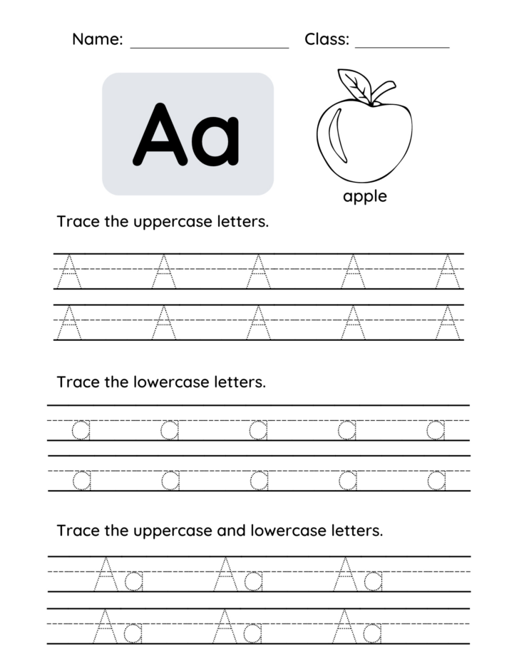 Lowercase Letter A Tracing Worksheets