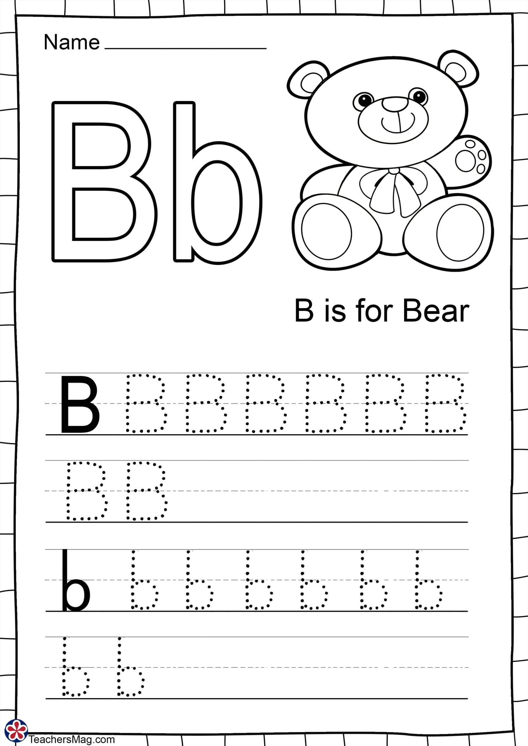 Letter B Free Worksheets. Teachersmag intended for Letter B Worksheets Tracing