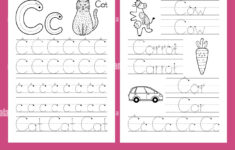 Letter C. Tracing Practice Worksheet Set. Learning Alphabet with C Letter Tracing Worksheet