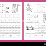 Letter C. Tracing Practice Worksheet Set. Learning Alphabet With Letter C Tracing Worksheets For Kindergarten