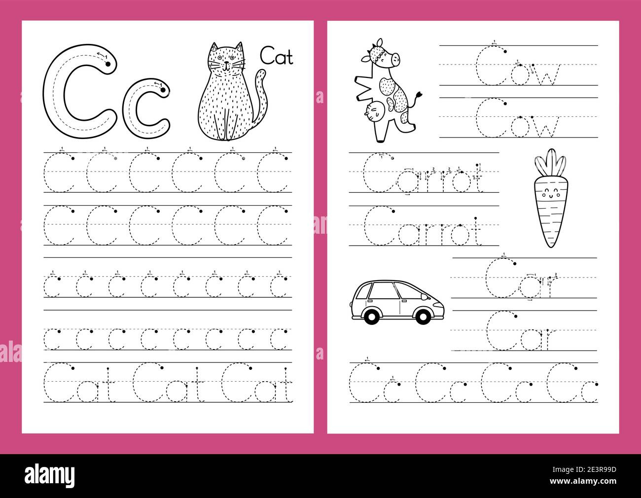 Letter C. Tracing Practice Worksheet Set. Learning Alphabet with Letter C Tracing Worksheets For Kindergarten