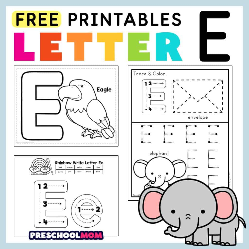 Letter E Preschool Printables - Preschool Mom with Free Letter E Tracing Worksheets