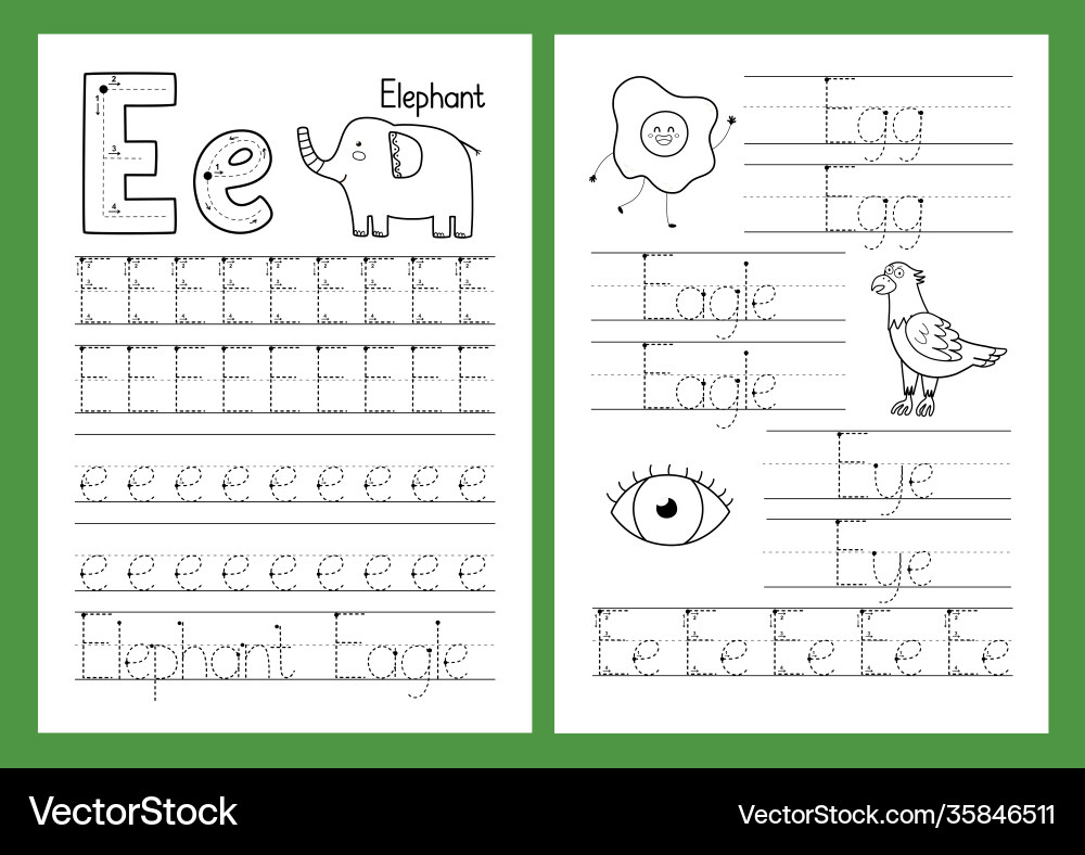 Letter E Tracing Worksheet - Kids Learning Vector Image with Letter Tracing Worksheets Letter E