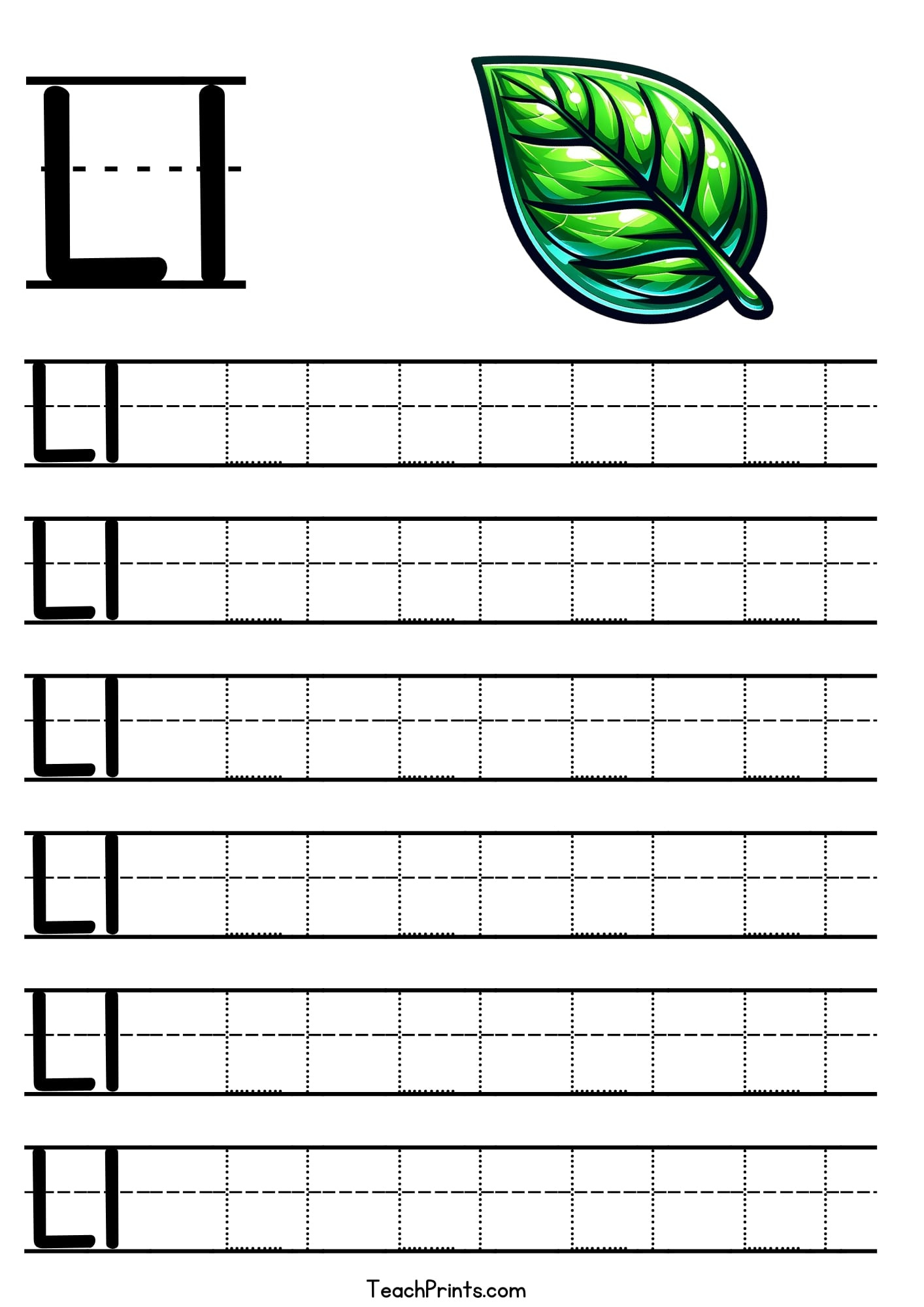 Letter L Tracing Worksheet - Free Printables - Teach Prints throughout Trace Letter Ll