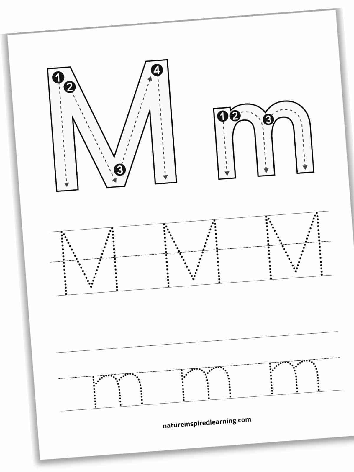 Letter M Tracing Worksheets (Free) - Nature Inspired Learning in Tracing Letter M Worksheets Kindergarten