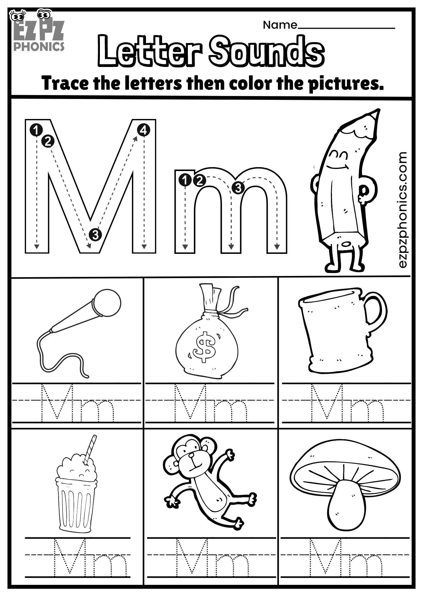 Letter Mm Trace And Color The Pictures Free Pdf Download pertaining to Trace Letter Mm
