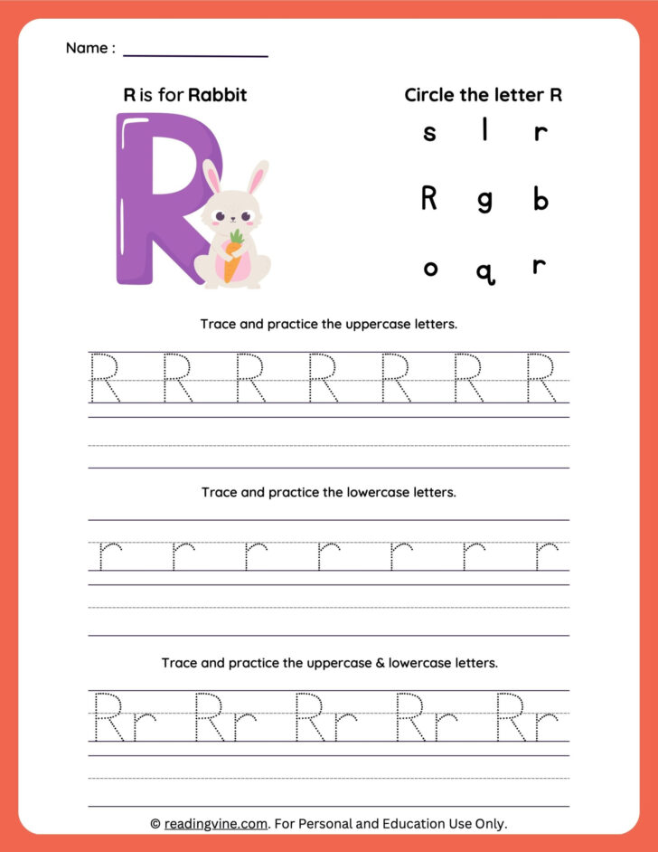 R Letter Tracing Worksheet