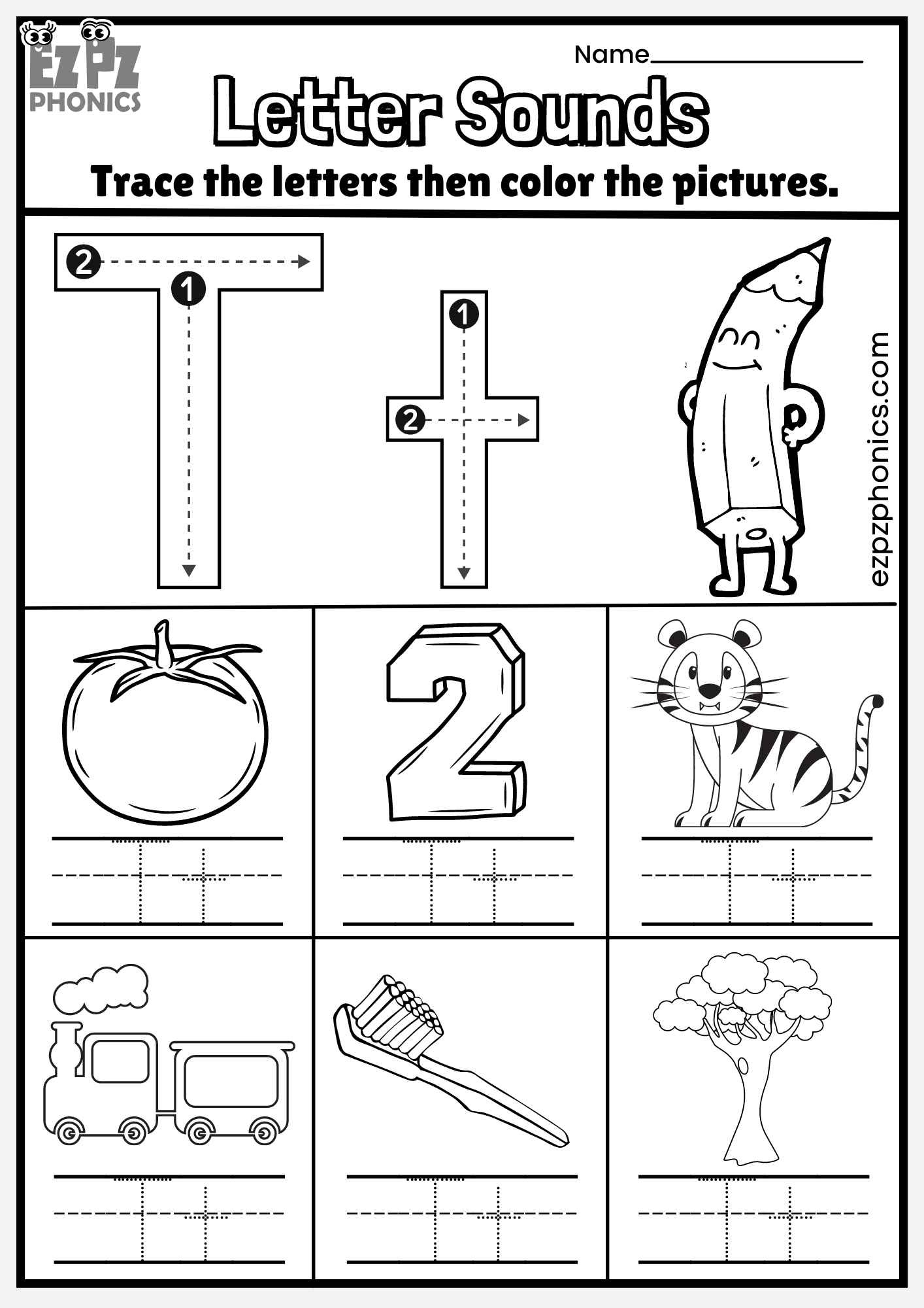 Letter Tt Trace And Color The Pictures Free Pdf Download with regard to Tracing Letter T Worksheets For Kindergarten