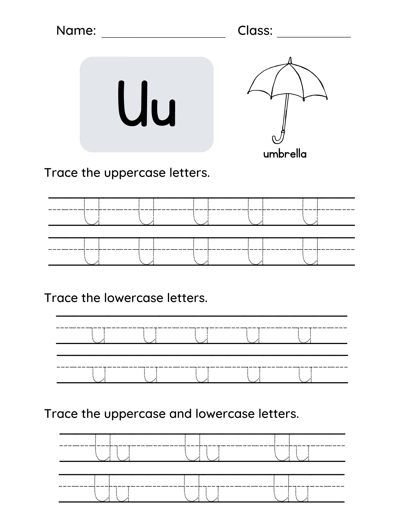Letter U Tracing Worksheets For Toddlers And Preschool Children throughout Letter Uu Tracing Worksheets