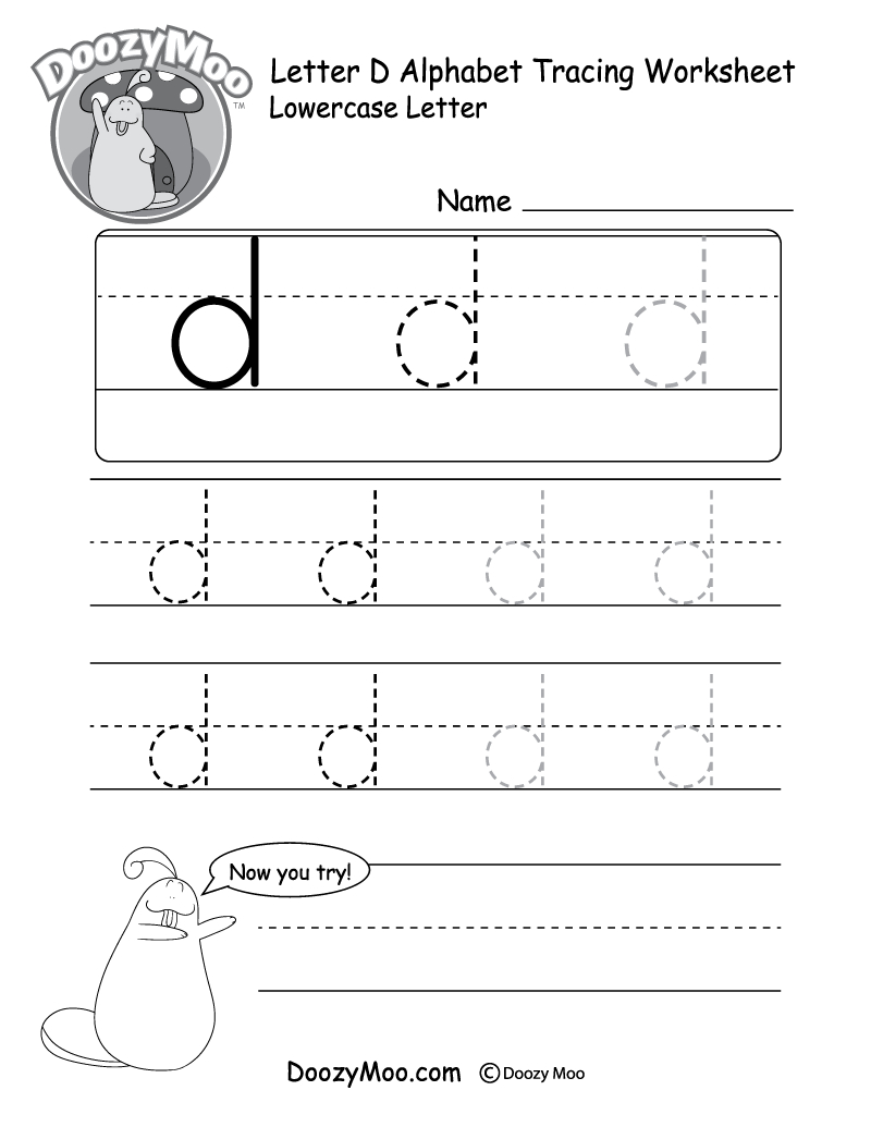 Lowercase Letter &amp;quot;D&amp;quot; Tracing Worksheet - Doozy Moo throughout D Letter Tracing Worksheet