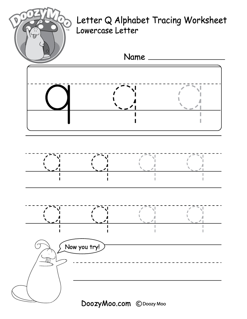 Lowercase Letter &amp;quot;Q&amp;quot; Tracing Worksheet - Doozy Moo pertaining to Tracing Letter Q Worksheets For Kindergarten