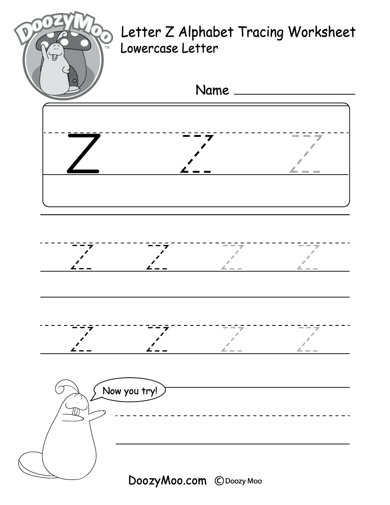 Lowercase Letter &amp;quot;Z&amp;quot; Tracing Worksheet - Doozy Moo throughout Tracing Letter Z Worksheets For Kindergarten