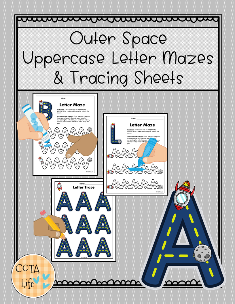Outer Space Letters Tracing And Mazes in Outer Space Letter Tracing Worksheets