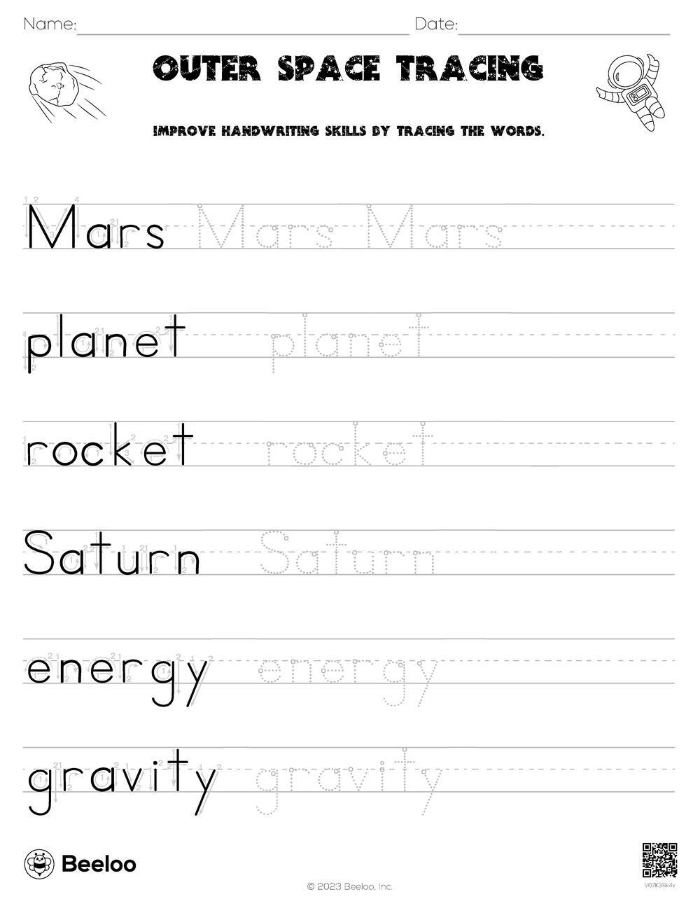 Outer Space Tracing • Beeloo Printable Crafts And Activities For Kids within Outer Space Letter Tracing Worksheets
