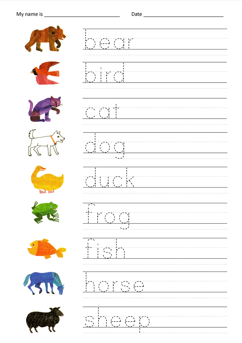 Penmanship And The Brown Bear inside Tracing 3 Letter Words Worksheets