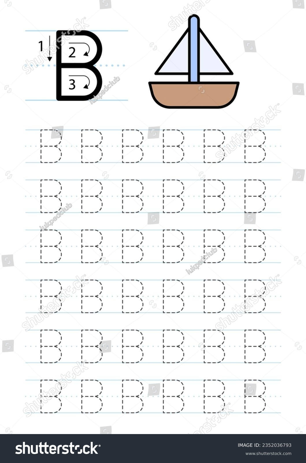 Printable Letter B Alphabet Tracing Worksheet Stock Vector throughout Alphabet Bb Letter Tracing Worksheets