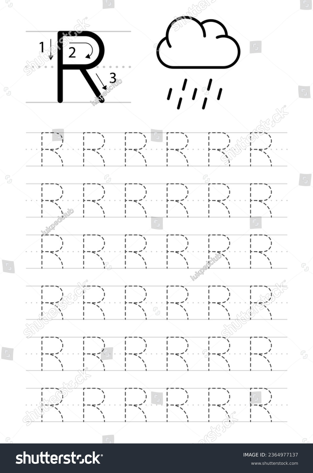 Printable Letter R Alphabet Tracing Worksheet Stock Vector with Letter Tracing Worksheets R