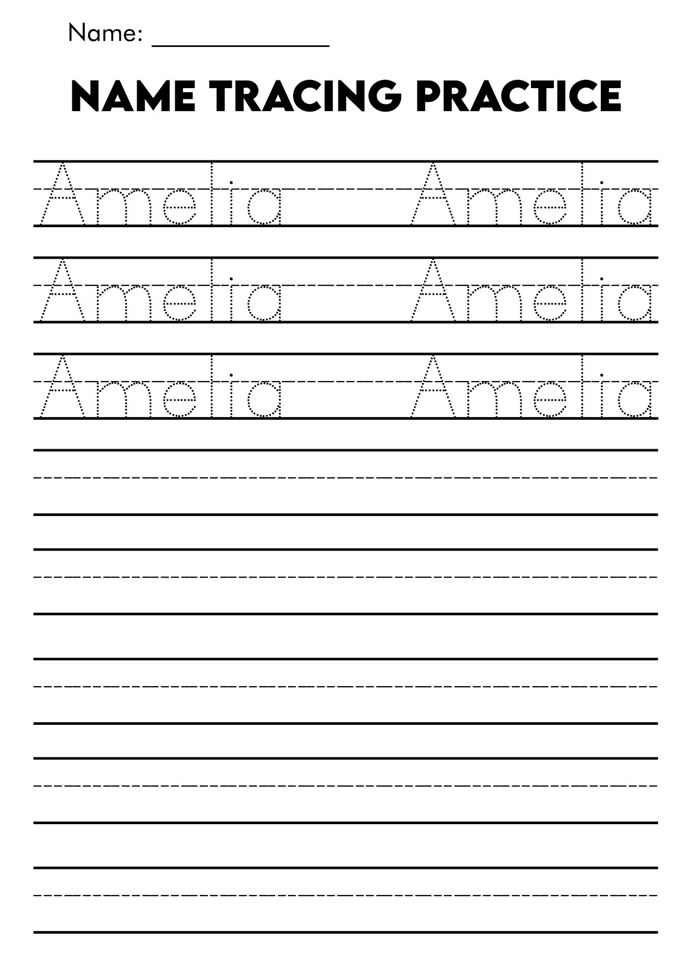 Sheets With Lines Custom Name Tracing Sheets (A4 Size within Name Letter Tracing Worksheets Free