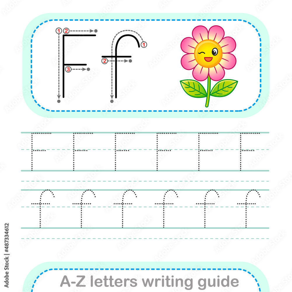 Stock-Vektorgrafik „Letter Writing Guide. Worksheet Tracing pertaining to Trace Letter Ff And Write