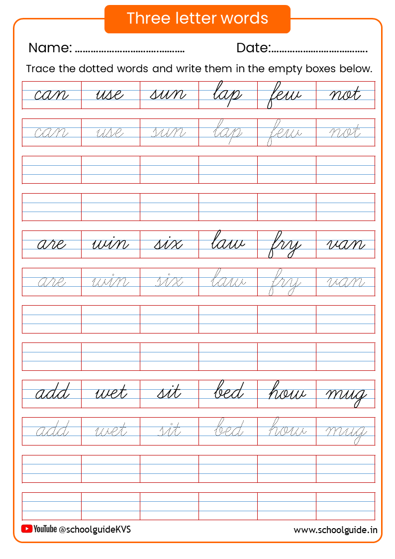 Three Letter Words Cursive Worksheets pertaining to 3 Letter Words Tracing Worksheets