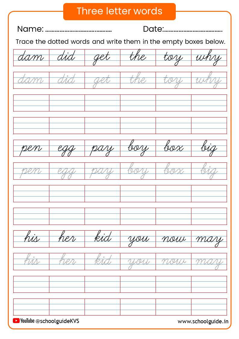 Three Letter Words Cursive Worksheets with regard to Tracing 3 Letter Words Worksheets