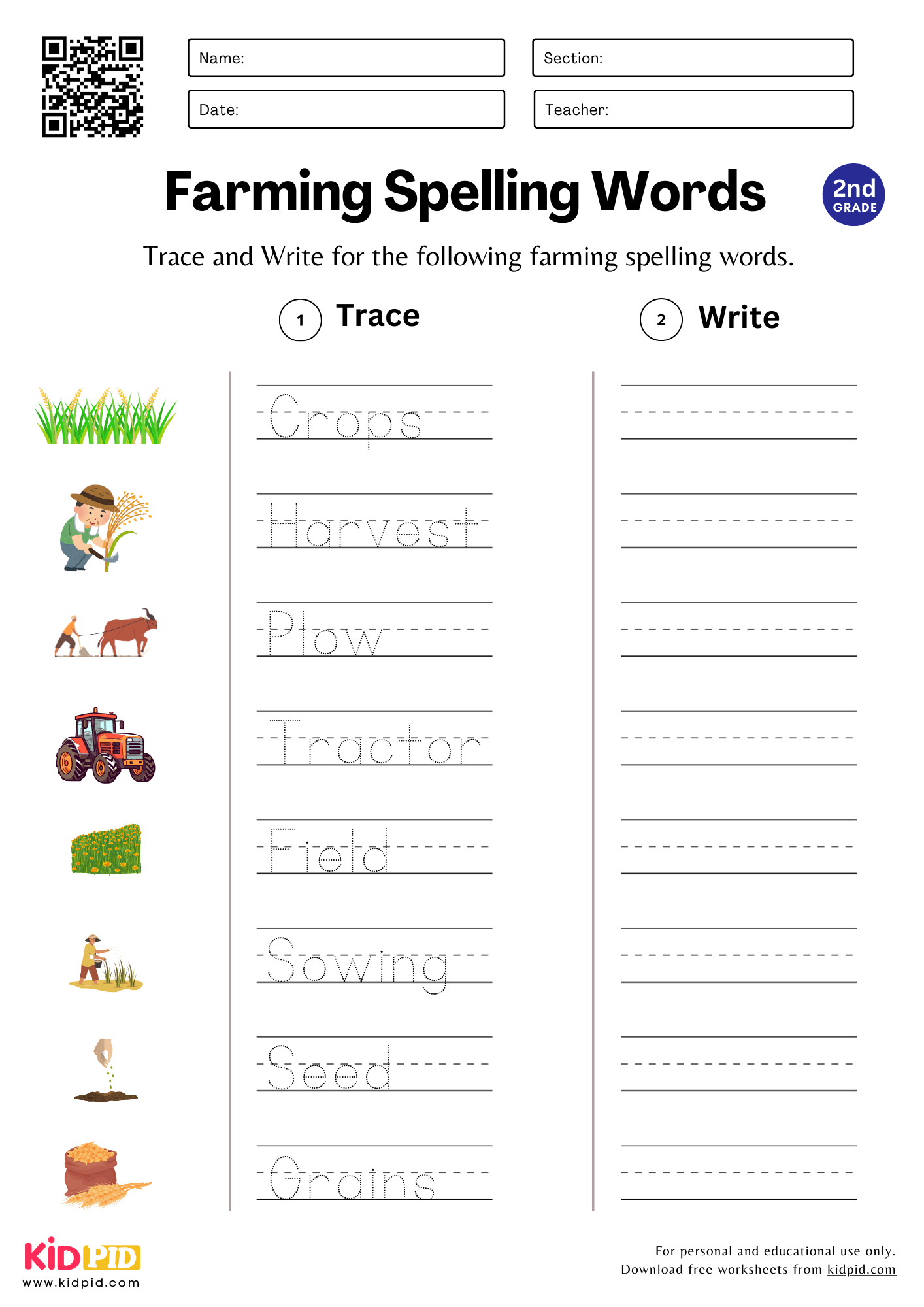 Trace &amp;amp; Write Spelling Words Worksheet For Grade 2 - Kidpid pertaining to Letter Tracing Worksheets 2Nd Grade