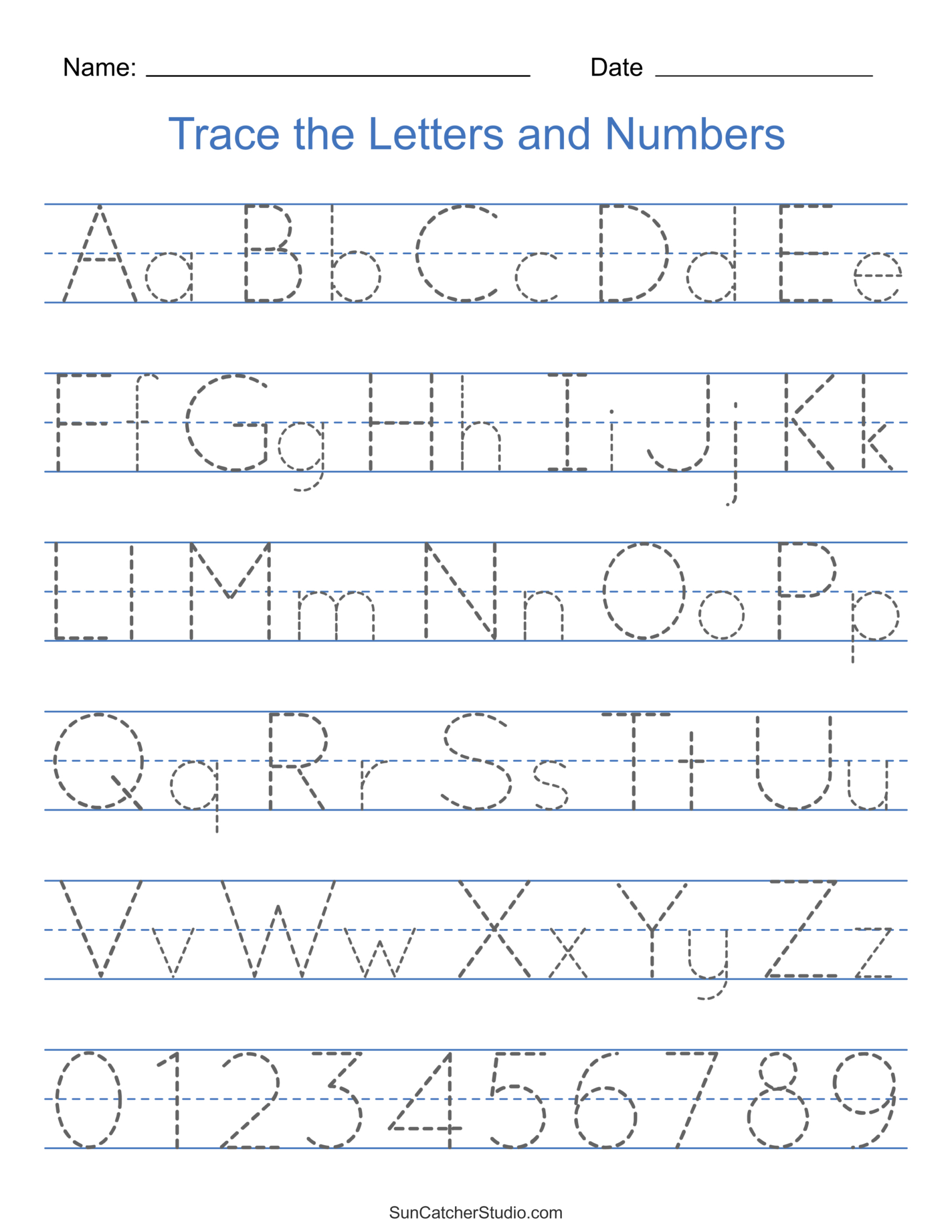 Tracing Alphabet Letters (Printable Handwriting Worksheets) – Free with Number And Letter Tracing Worksheets