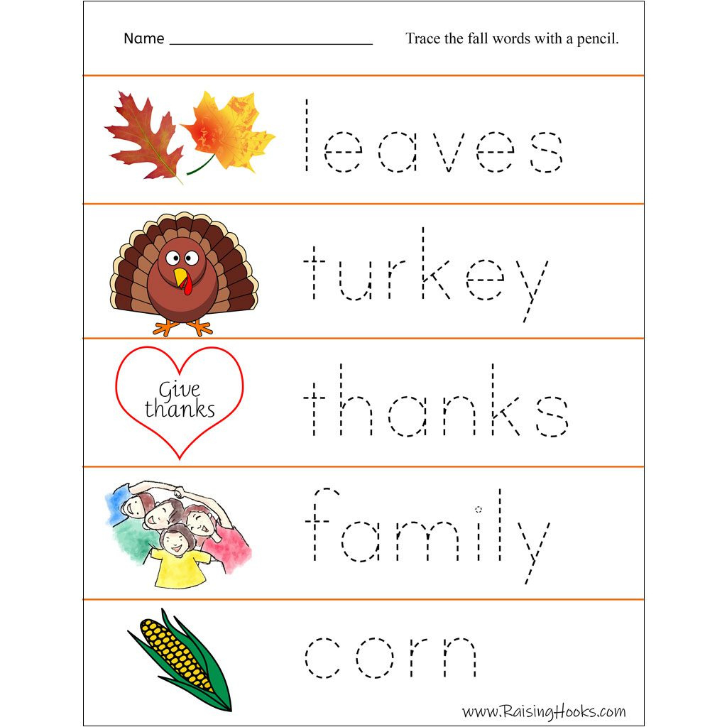 Tracing Fall Words Worksheet – Freebie - Raising Hooks in Fall Letter Tracing Worksheets