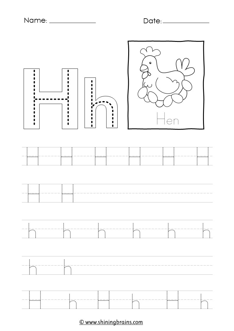 Tracing Letter H H Worksheet within Letter H Tracing Worksheets Preschool