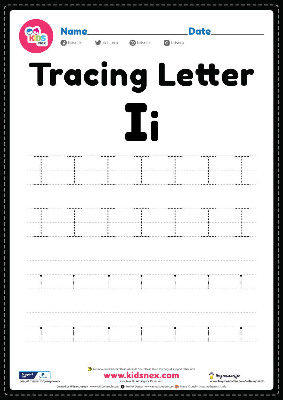 Tracing Letter I Alphabet Worksheet - Free Printable Pdf within Tracing the Letter I Worksheets For Preschool