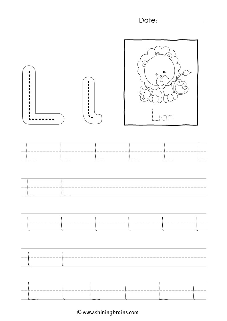 Tracing Letter L L Worksheet pertaining to Ll Letter Tracing