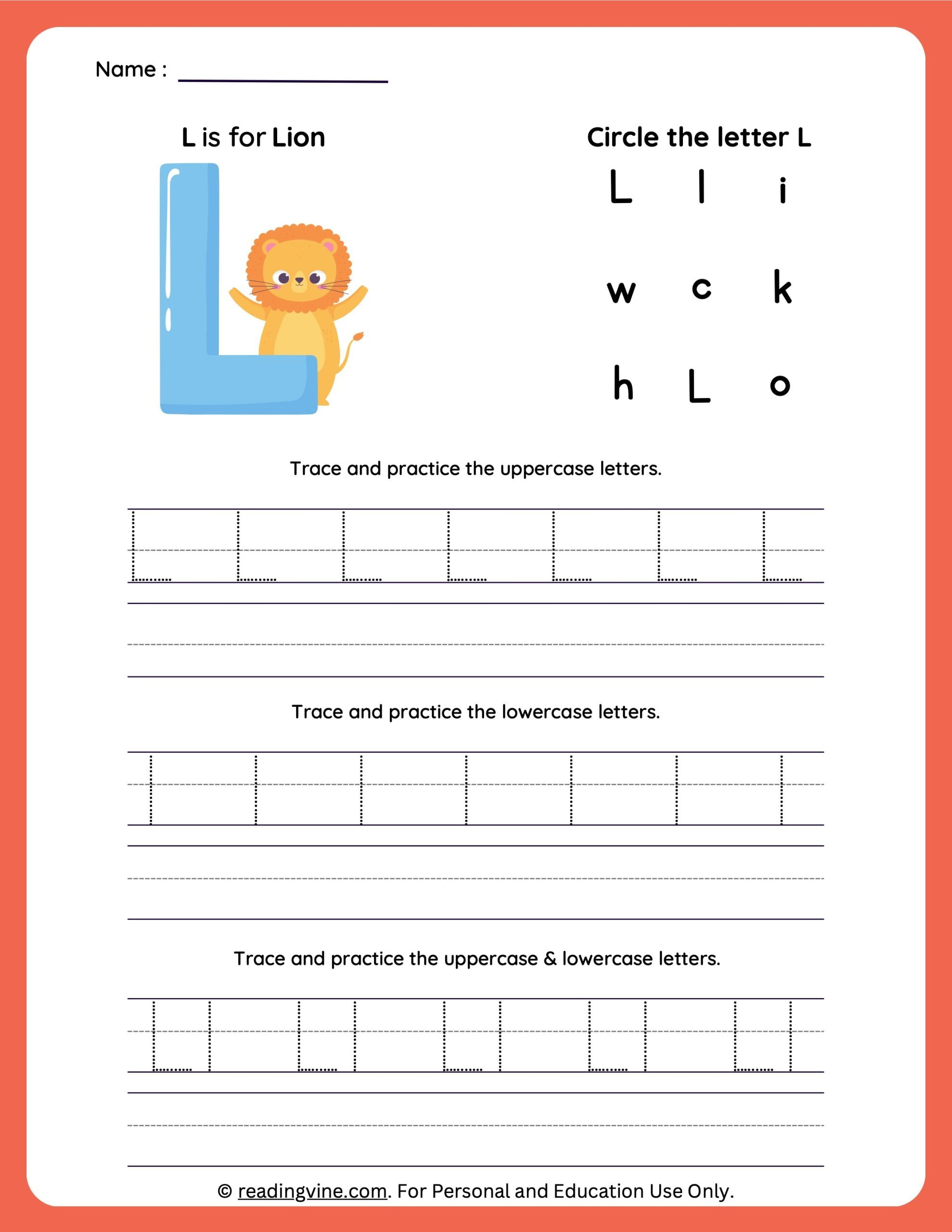 Tracing Letter L | Worksheets For Preschool intended for Small Letter L Tracing Worksheet