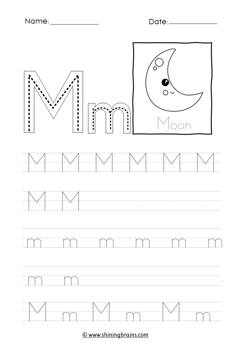 Tracing Letter M M Worksheet in Tracing Letter M Worksheets Kindergarten