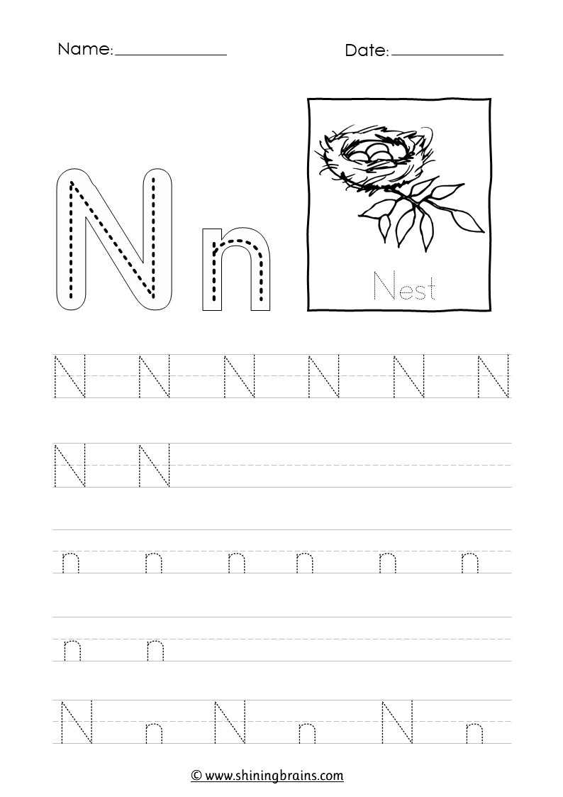 Tracing Letter N N Worksheet with regard to Letter N Tracing Worksheets For Kindergarten