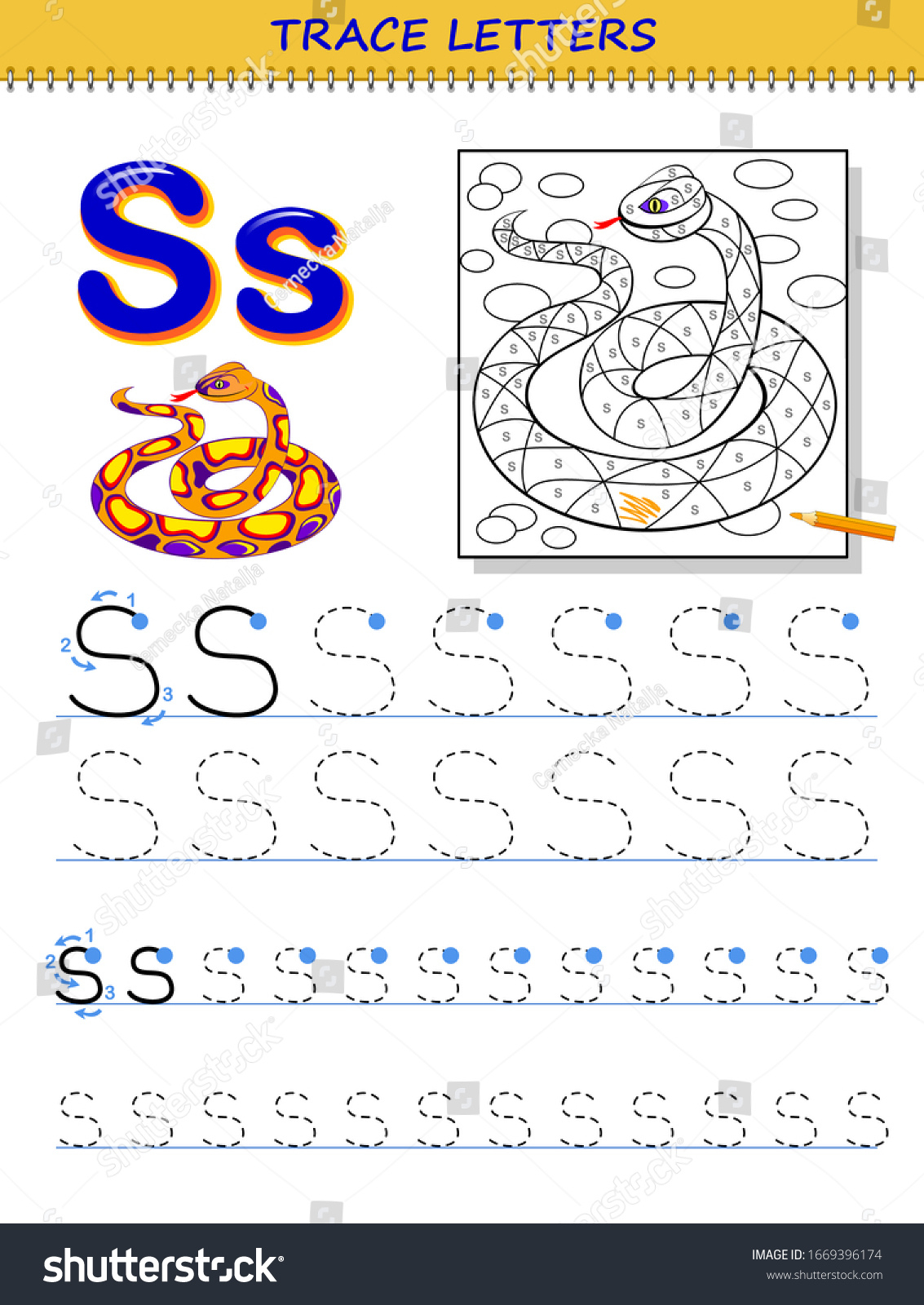 Tracing Letter S Study Alphabet Printable Stock Vector (Royalty with Children&amp;#039;S Letter Tracing Worksheets