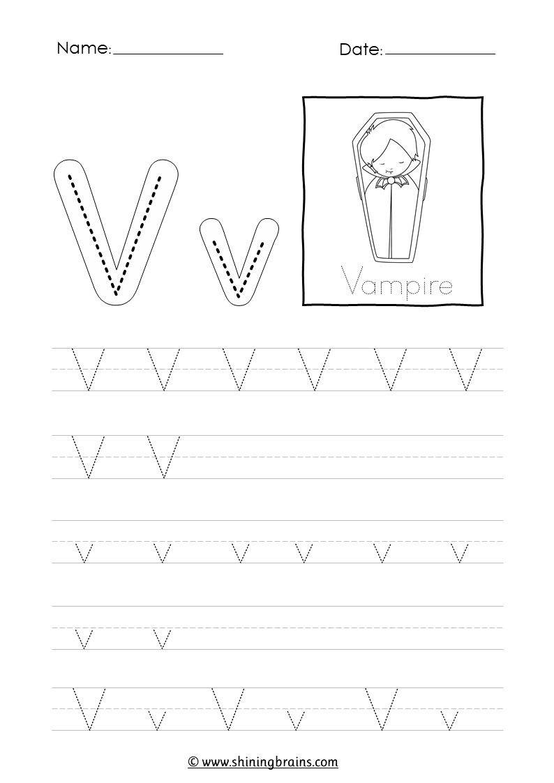Tracing Letter V V Worksheet in Letter V Tracing Worksheets