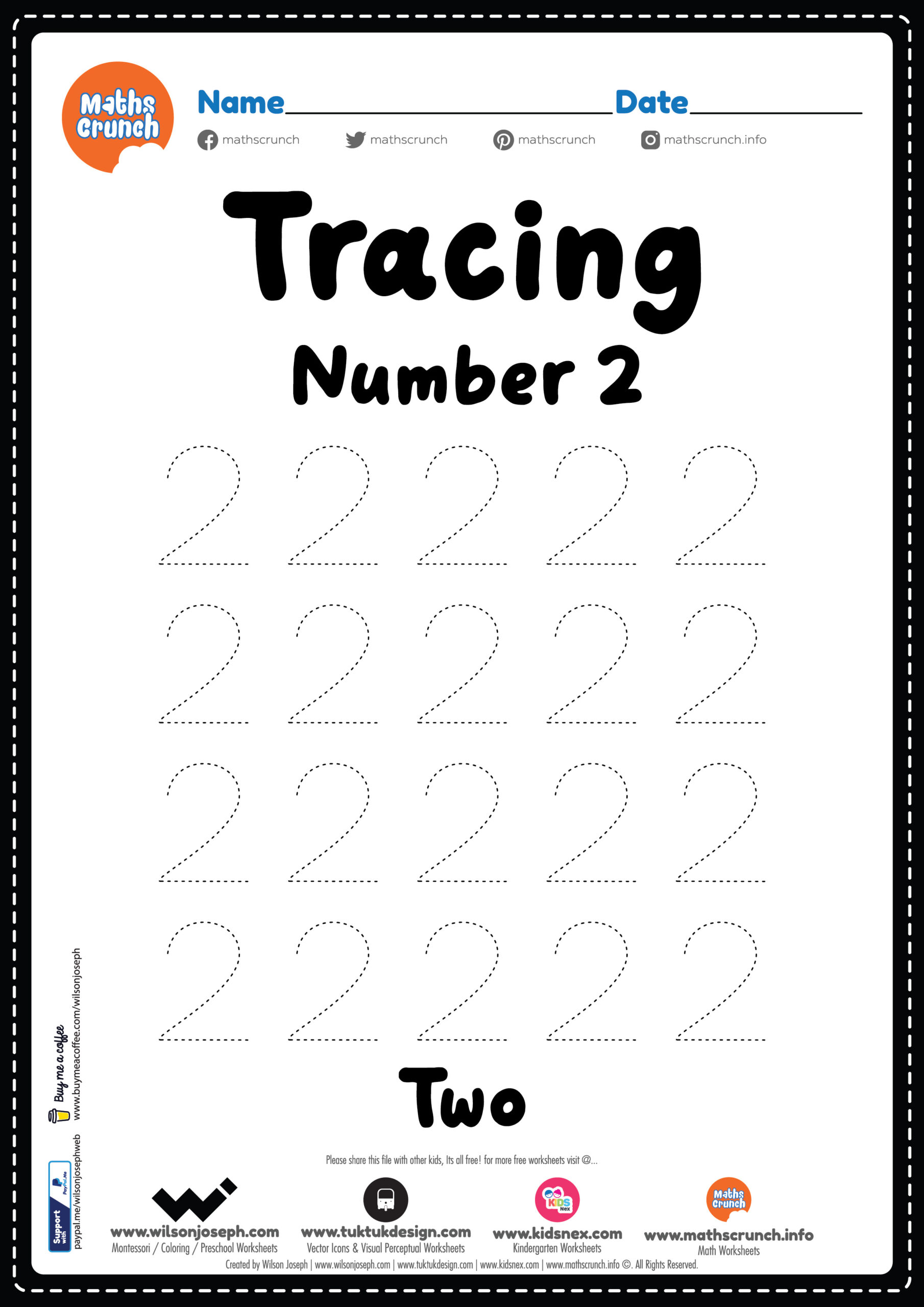 Tracing Number 2 - Kindergarten Worksheet Free Printable Pdf pertaining to Tracing Ll Worksheets