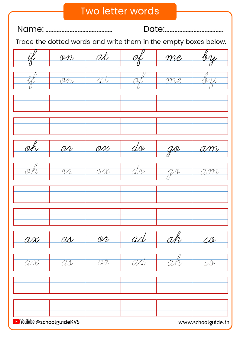 Two Letter Words Cursive Worksheets within Two Letter Words Tracing Worksheets