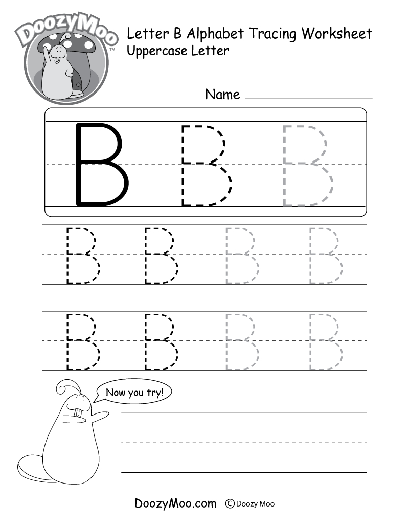 Uppercase Letter B Tracing Worksheet - Doozy Moo within Alphabet Bb Letter Tracing Worksheets