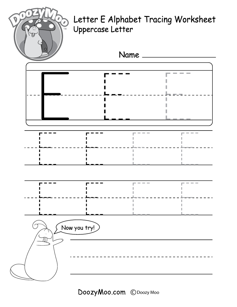 Uppercase Letter E Tracing Worksheet - Doozy Moo within Letter Tracing Worksheets Letter E