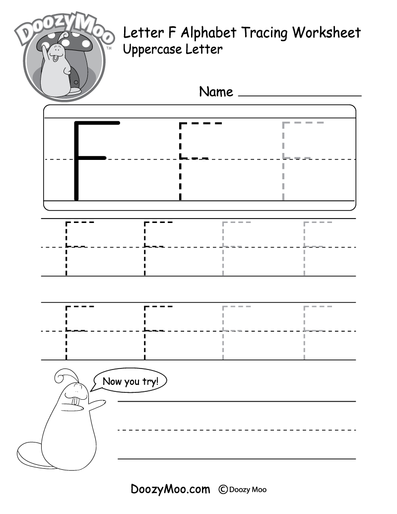 Uppercase Letter F Tracing Worksheet - Doozy Moo inside Free Printable Letter F Tracing Worksheets