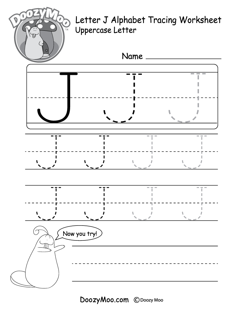 Uppercase Letter J Tracing Worksheet - Doozy Moo within Letter J Tracing Worksheets Preschool