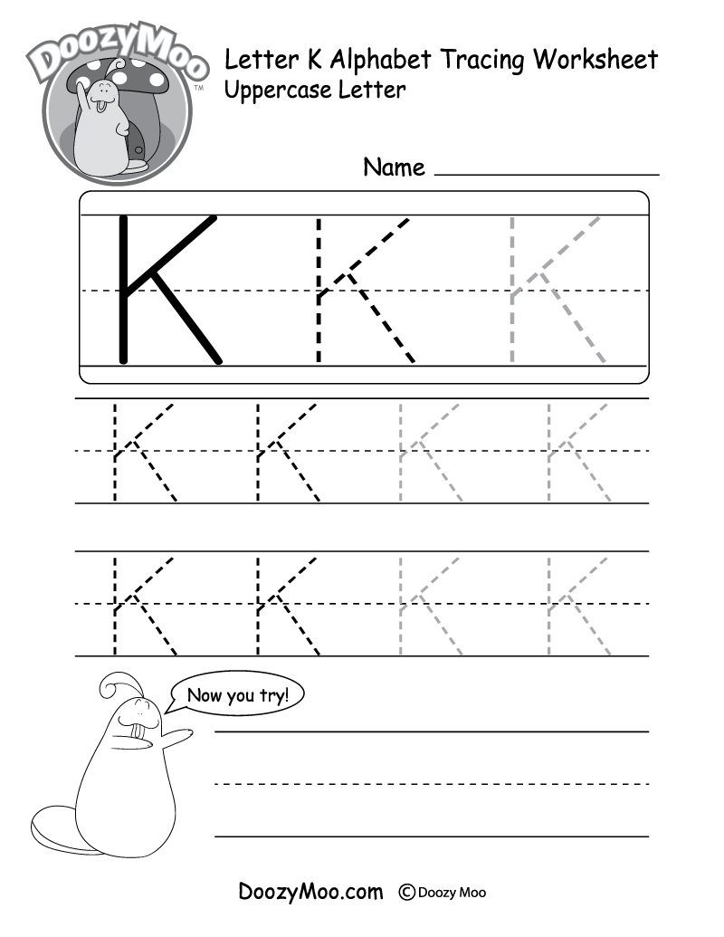 Uppercase Letter K Tracing Worksheet - Doozy Moo in Letter K Tracing Worksheets
