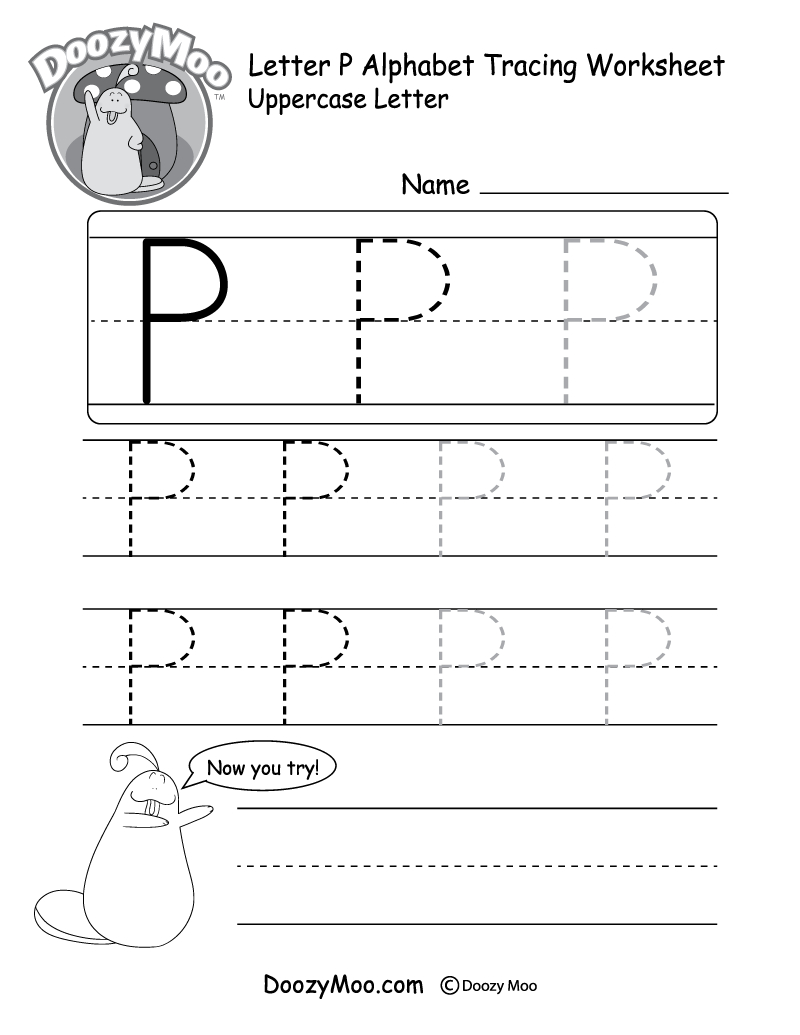 Uppercase Letter P Tracing Worksheet - Doozy Moo with Capital Letter P Tracing Worksheets