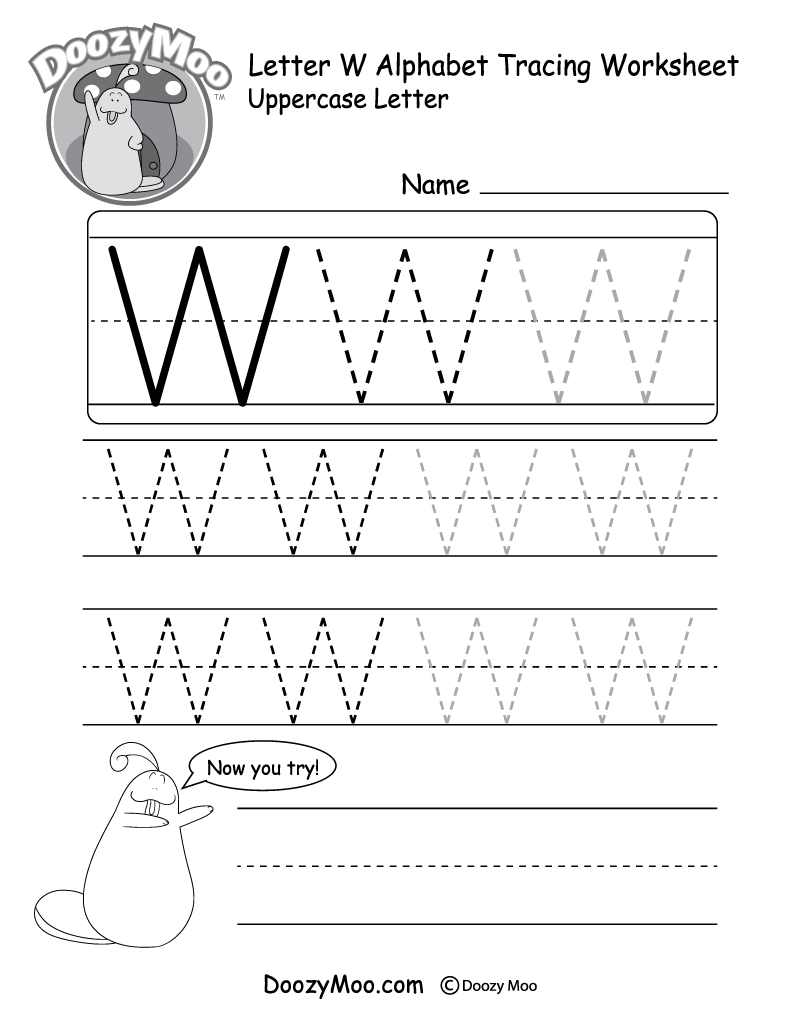 Uppercase Letter W Tracing Worksheet - Doozy Moo inside Capital Letter W Tracing Worksheets