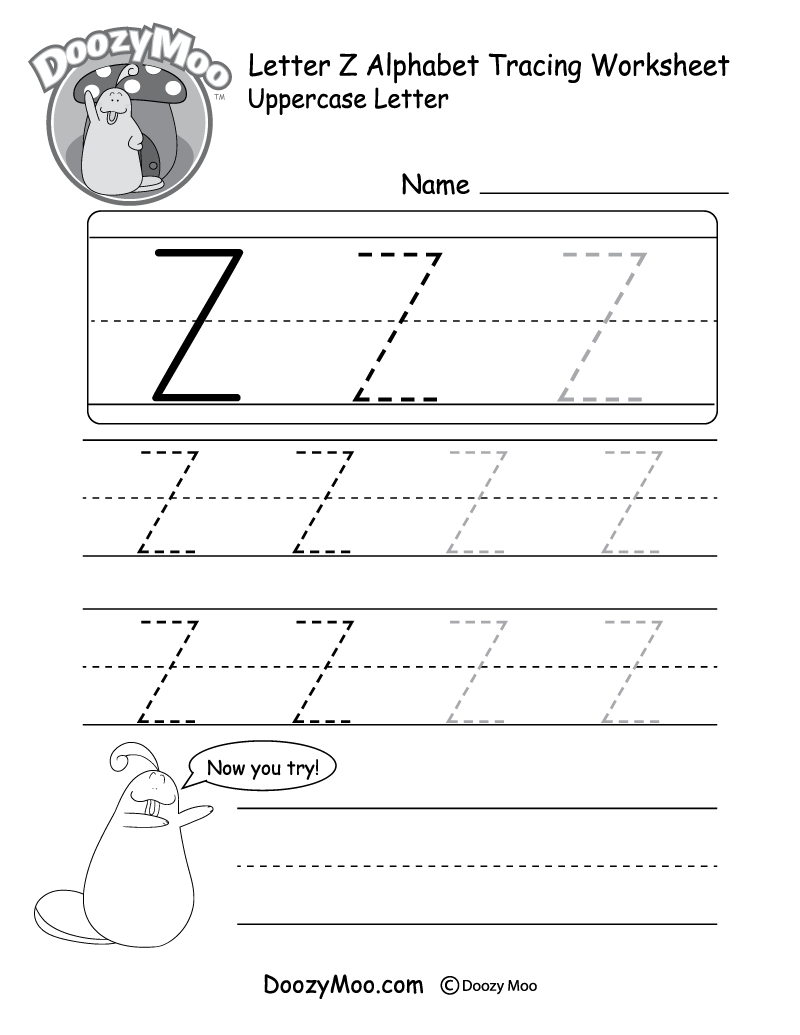 Uppercase Letter Z Tracing Worksheet - Doozy Moo regarding Capital Letter Z Tracing Worksheets