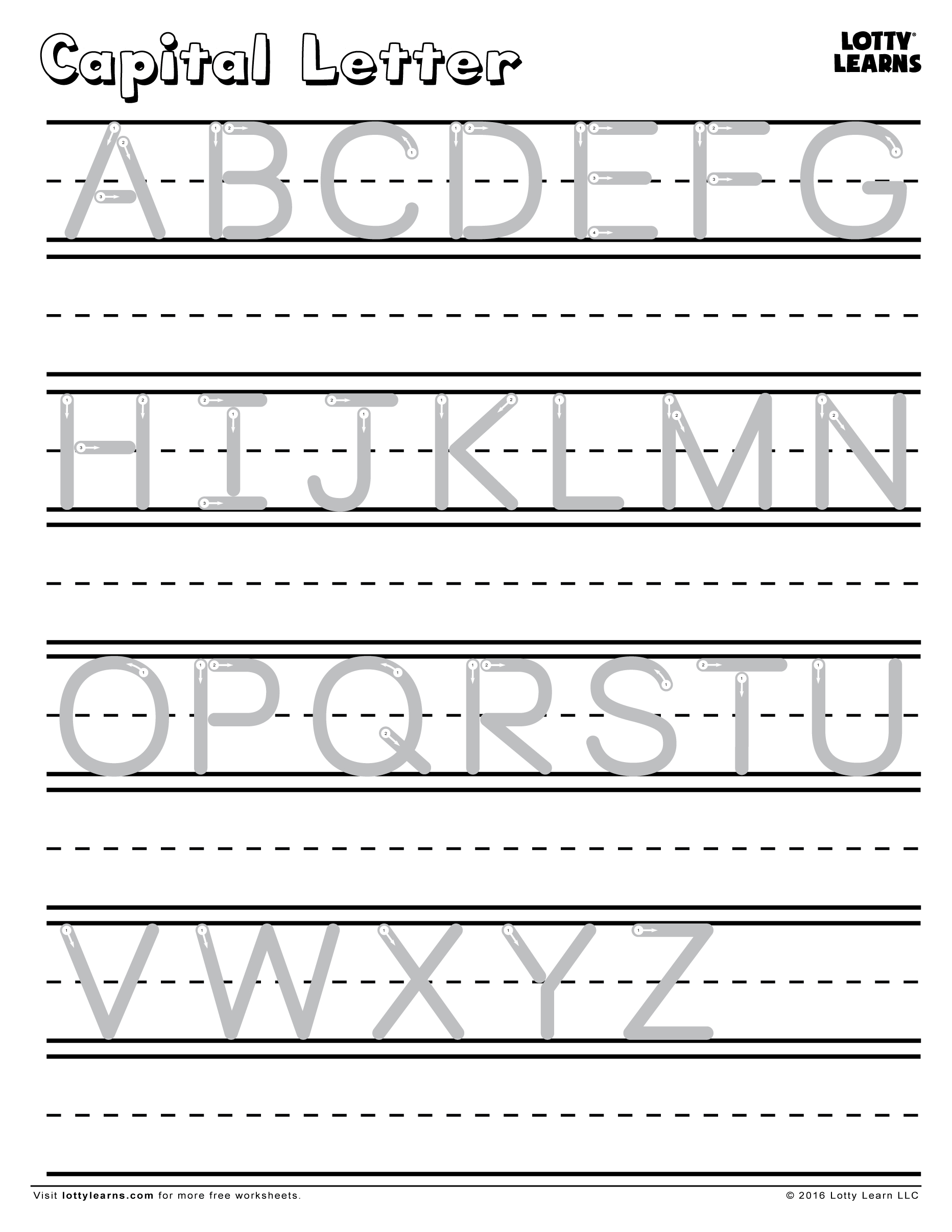 Worksheet Capital Letter A-Z — Lotty Learns for A to Z Capital Letter Tracing Worksheets Free Download